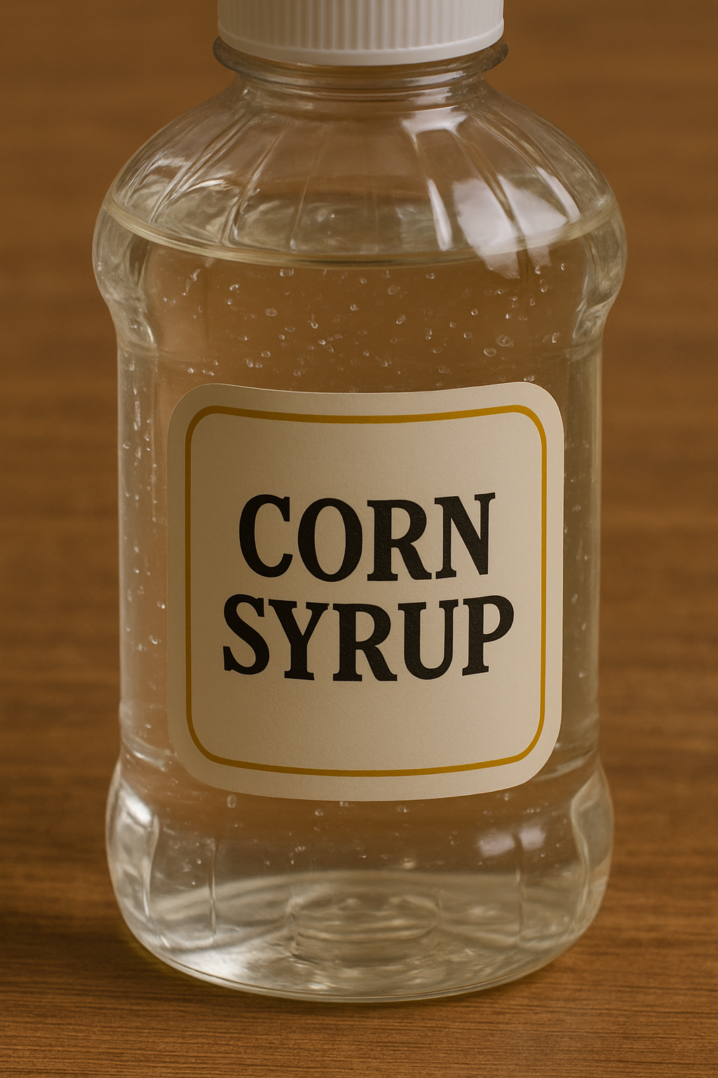 Glass bottle of corn syrup with label