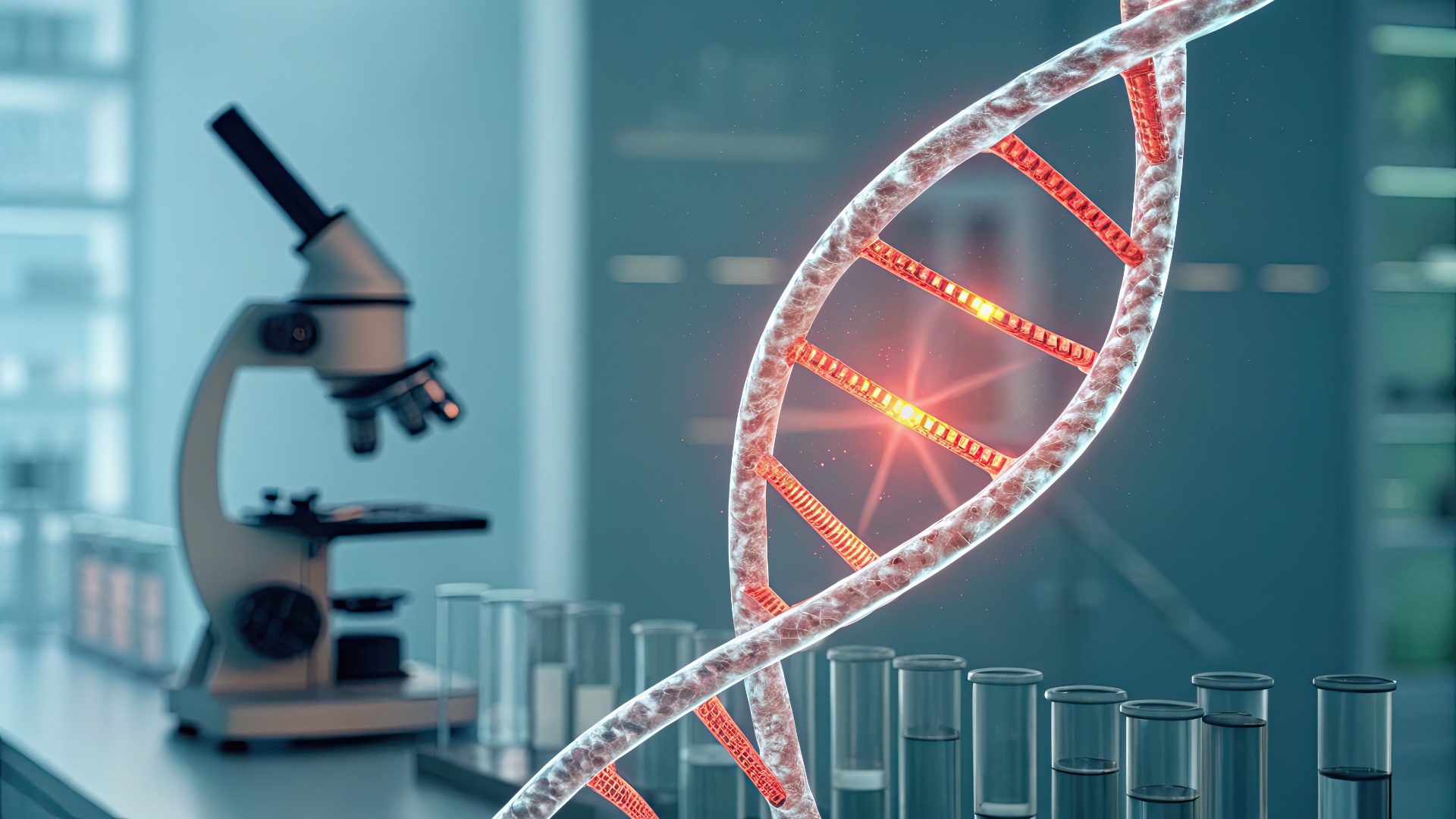 DNA testing and pathology laboratory with microscope and test tubes